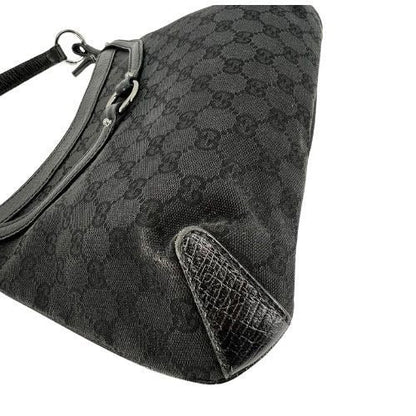 Gucci GG Horsebit Canvas Hobo Bag Monogram Black - The Reluxe