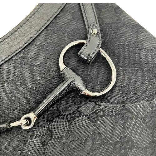 Gucci GG Horsebit Canvas Hobo Bag Monogram Black - The Reluxe