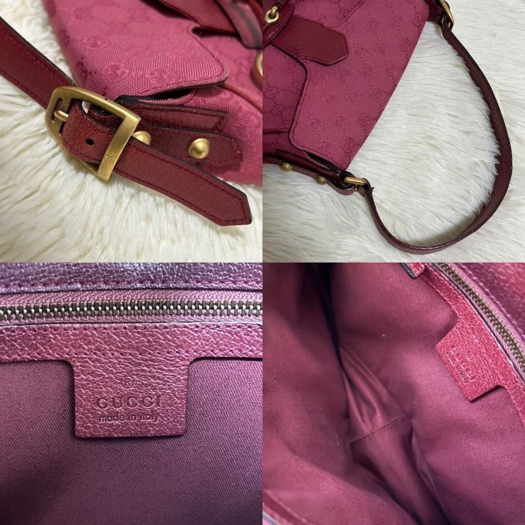 Gucci GG Horsebit Chain Shoulder Bag Canvas Pink Leather - The Reluxe