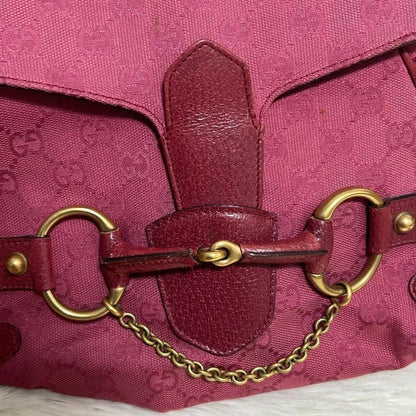 Gucci GG Horsebit Chain Shoulder Bag Canvas Pink Leather - The Reluxe