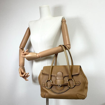 Gucci GG Horsebit Handbag Boston Bag Brown Tan Leather Tote - The Reluxe