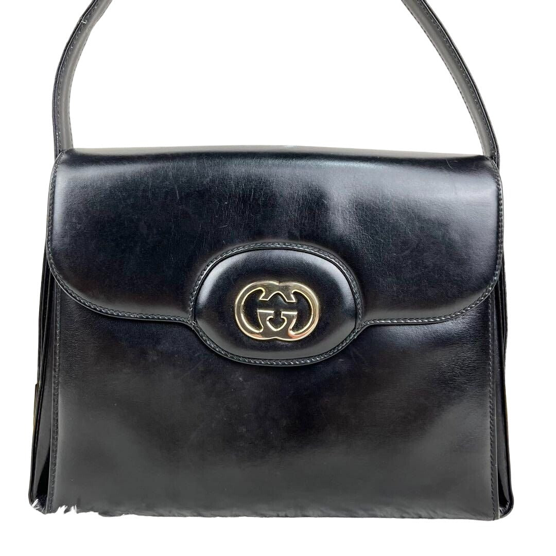 GUCCI GG Logo Leather Vintage Shoulder Bag Purse Black - The Reluxe