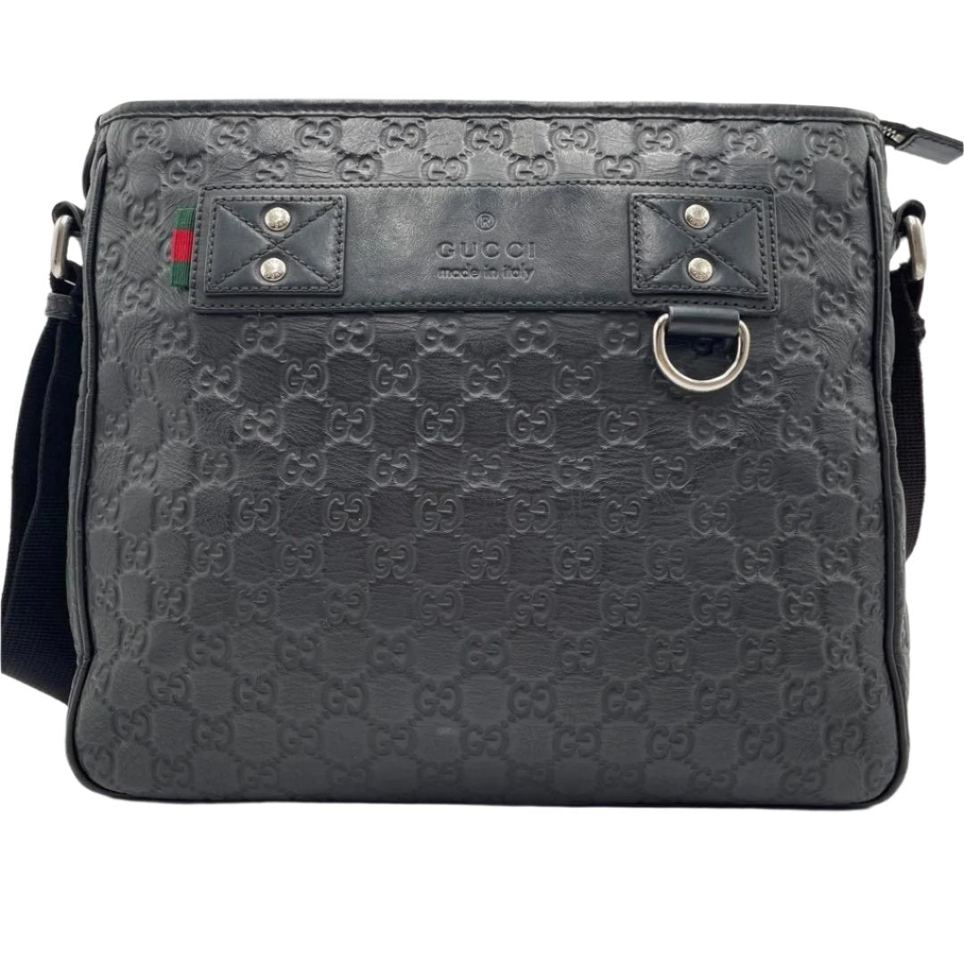 Gucci GG Messenger Bag Guccissima Rubber Shoulder Bag Black Leather - The Reluxe