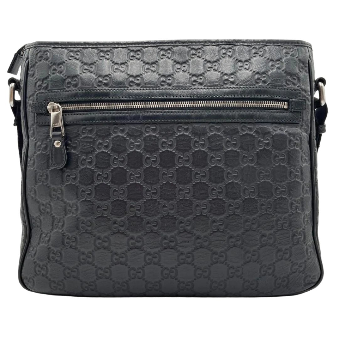 Gucci GG Messenger Bag Guccissima Rubber Shoulder Bag Black Leather - The Reluxe