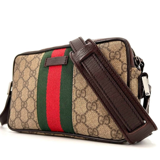 Gucci GG Supreme Sherry Line Ophidia Crossbody Web Canvas Messenger Bag Brown - The Reluxe