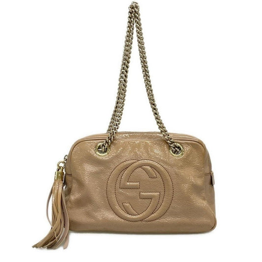 GUCCI Interlocking GG Soho Chain Tassel Beige Patent Leather Shoulder Bag - The Reluxe