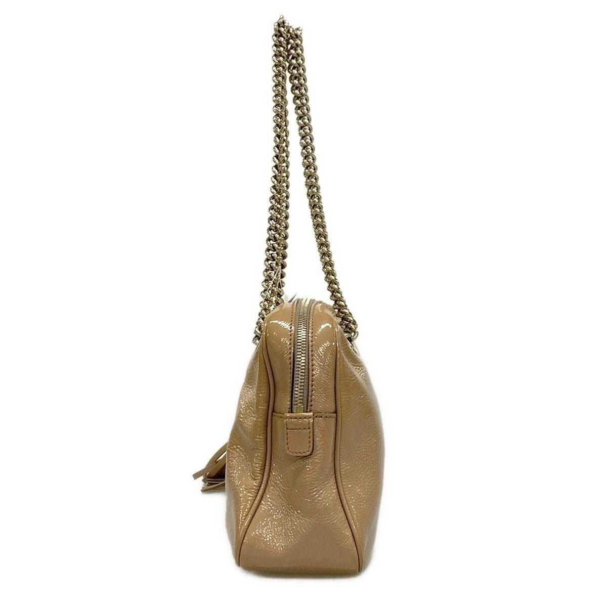 GUCCI Interlocking GG Soho Chain Tassel Beige Patent Leather Shoulder Bag - The Reluxe