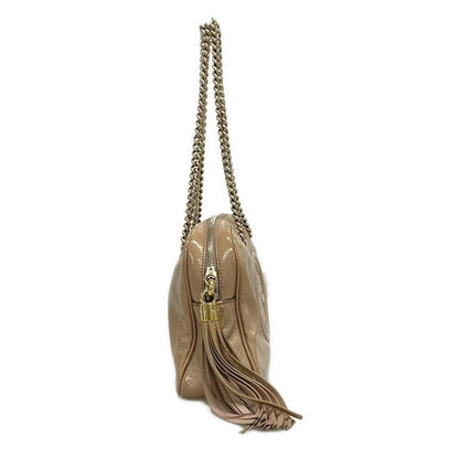 GUCCI Interlocking GG Soho Chain Tassel Beige Patent Leather Shoulder Bag - The Reluxe