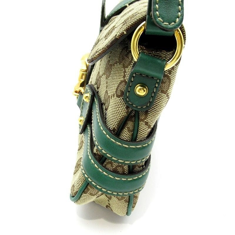 GUCCI Vintage GG Canvas Horsebit Shoulder Bag Green - The Reluxe
