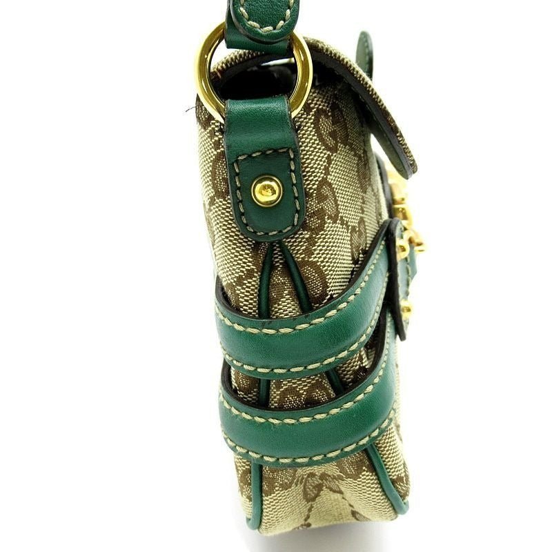 GUCCI Vintage GG Canvas Horsebit Shoulder Bag Green - The Reluxe