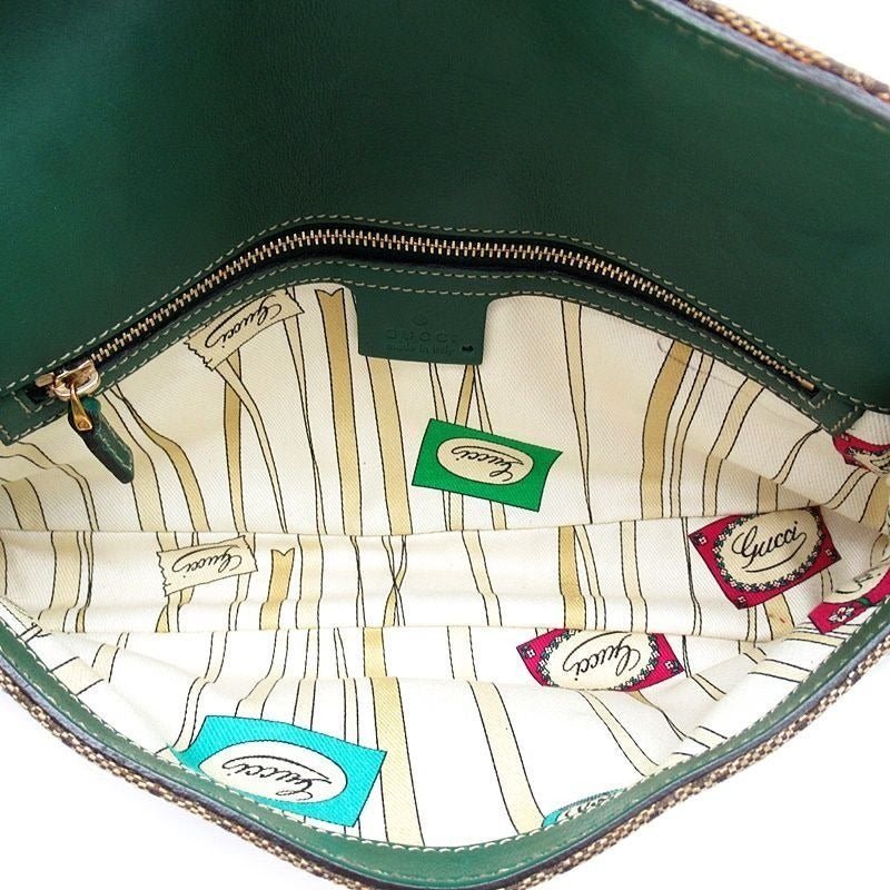 GUCCI Vintage GG Canvas Horsebit Shoulder Bag Green - The Reluxe