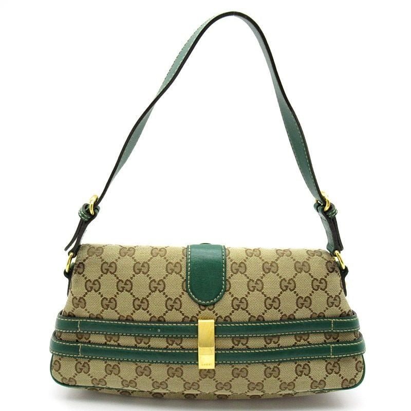 GUCCI Vintage GG Canvas Horsebit Shoulder Bag Green - The Reluxe