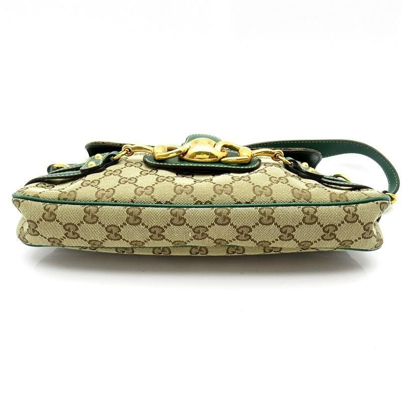 GUCCI Vintage GG Canvas Horsebit Shoulder Bag Green - The Reluxe