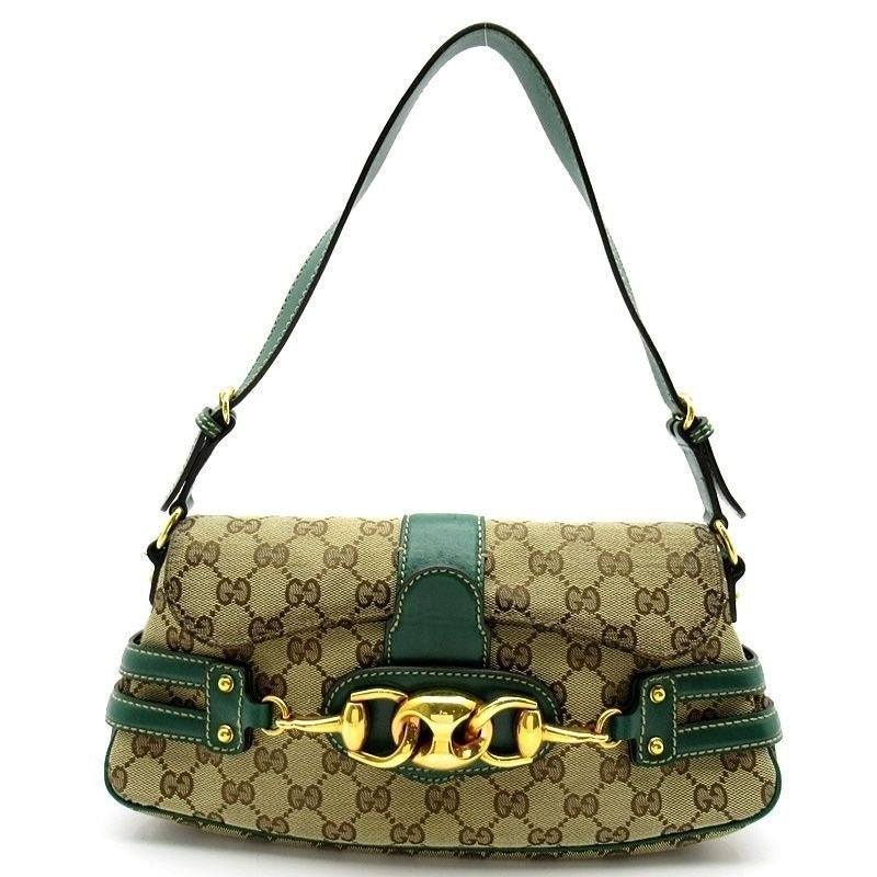 GUCCI Vintage GG Canvas Horsebit Shoulder Bag Green - The Reluxe