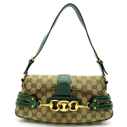 GUCCI Vintage GG Canvas Horsebit Shoulder Bag Green - The Reluxe
