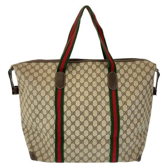 Gucci XL Travel Tote Supreme Web Canvas Boston Bag Duffle Sherry Purse - The Reluxe