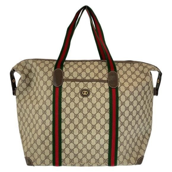 Gucci XL Travel Tote Supreme Web Canvas Boston Bag Duffle Sherry Purse - The Reluxe