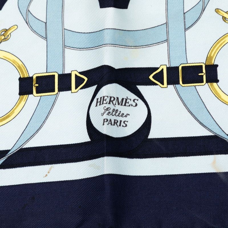 Hermes Carre 42 Eperon D`or Golden Spur Blue Multicolor Silk Ladies Hermes