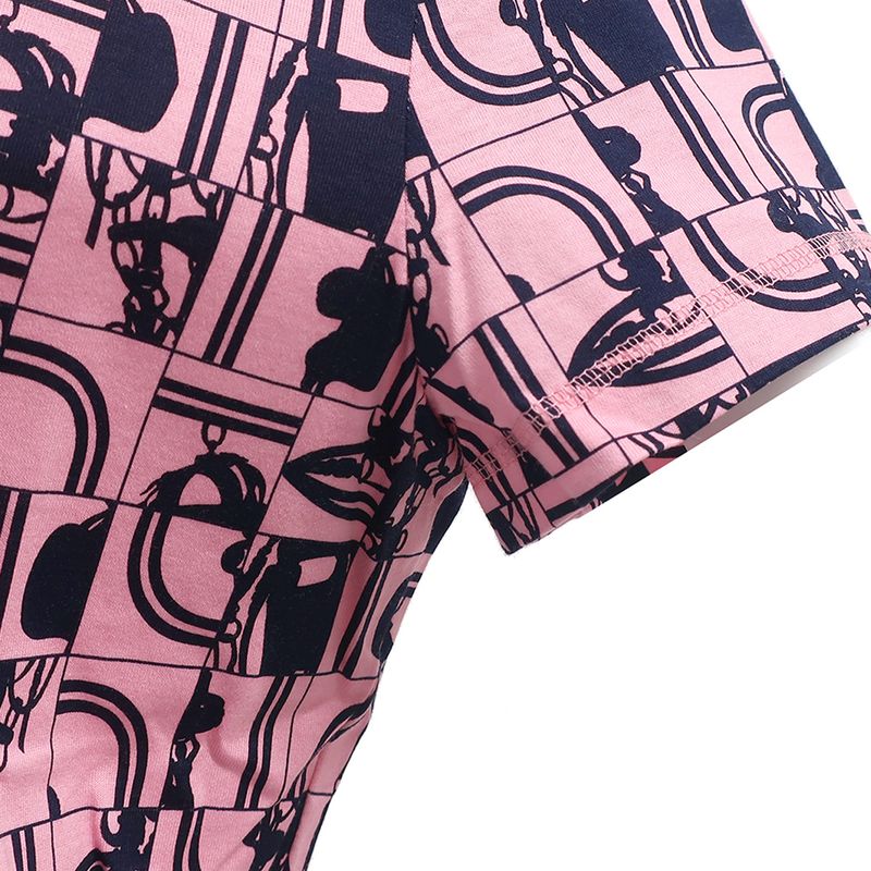 Hermes Short Sleeve T-Shirt Total Cotton Pink and Navy 34 Navy Blue [brides de