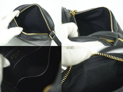 Authentic Celine Ccharm Shoulder Bag Pochette Leather Black Bag Pre-owned