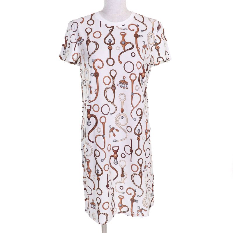 Hermes 24SS 4e4527dn Panoply De Cuir 100% Cotton Deer Crew Neck Short Sleeve