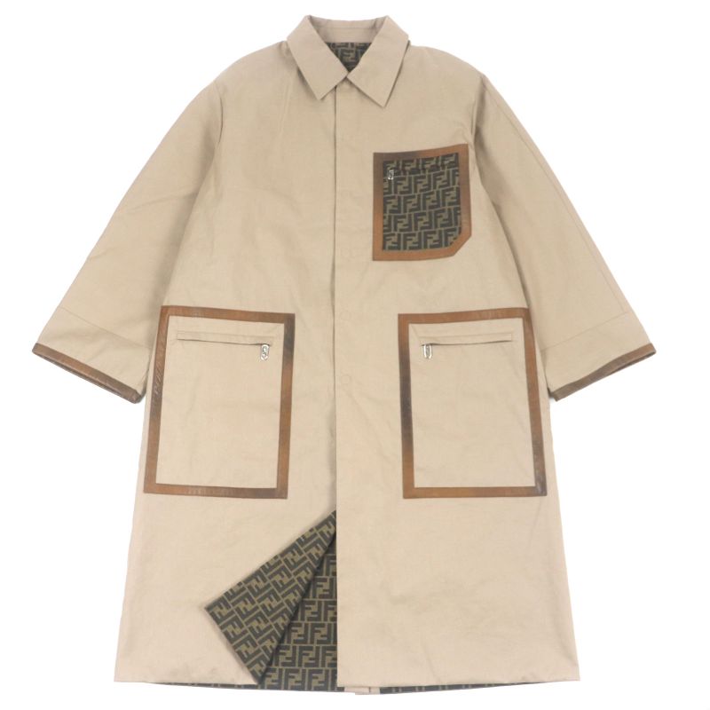  Fendi 2023 Ff0741 FF Logo Zucca Pattern Leather Use Reversible Trench Coat