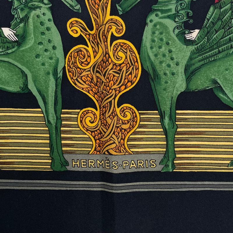 Hermes Carre 90 Au FIL De La SOIE Silk Scarf Black/multicolor