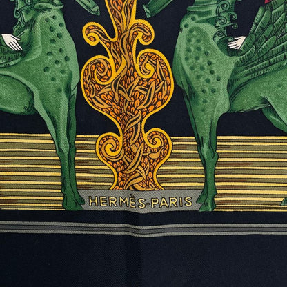 Hermes Carre 90 Au FIL De La SOIE Silk Scarf Black/multicolor