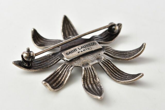 Saint Laurent Brooch Saint Laurent Pin Brooch Vintage Silver Flower Motif