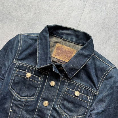 Louis Vuitton Logo Gold Button Stone Glitter Denim Jacket 34 XS Women
