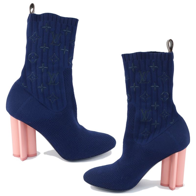 Louis Vuitton Knit Boots Ankle Boots Sock Boots Navy X Pink Notation