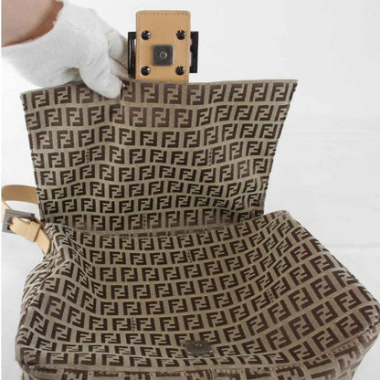 Fendi Zucchino Mamma Bucket Shoulder Bag Canvas Brown