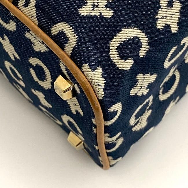 Celine Handbag Navy Blue Beige White C Macadam Excellent Condition