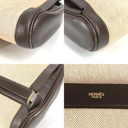 Hermes Clutch Bag Equi Leather / Canvas Beige