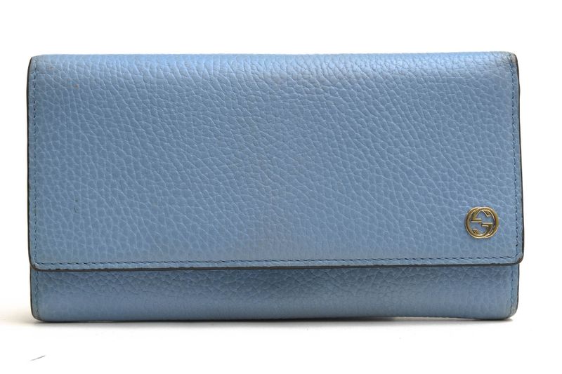 Gucci Long Wallet Ladies Women Leather Genuine Light Blue Light Blue 449279