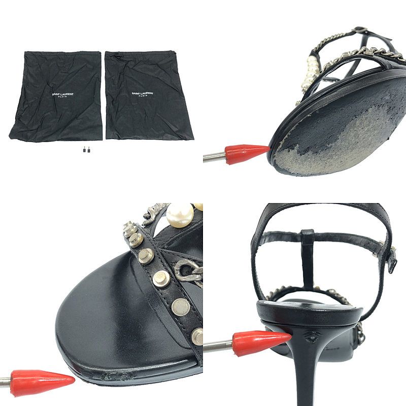 Saint Laurent Paris - Pearl Chain Strap High Heel Sandals - 35 - Black - Women's