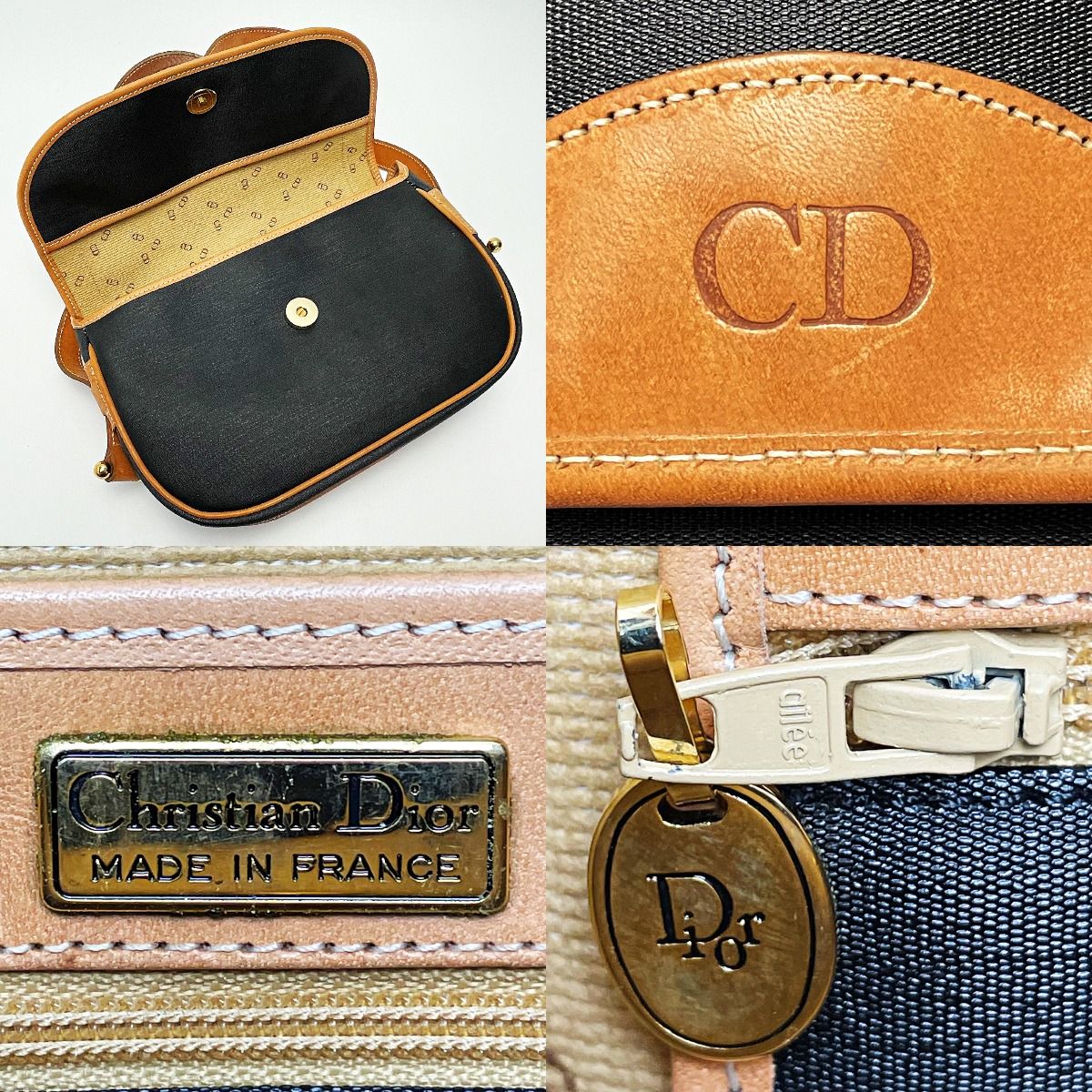 Christian Dior Shoulder Bag Black PVC×leather Women's Vintage Gold Hardware