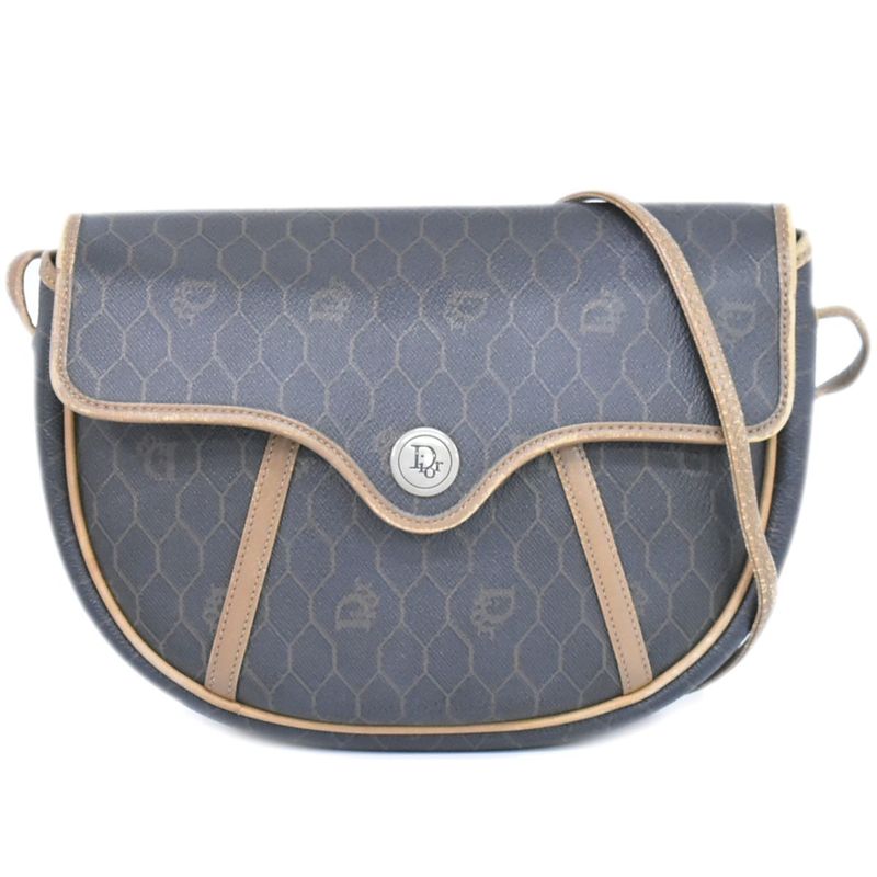 Authentic Christian DIOR Honeycomb Pattern Shoulder Bag Pochette PVC Black Bag