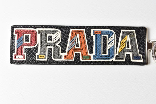 Unused Prada Key Ring Key Holder Logo Patchwork Black Multi