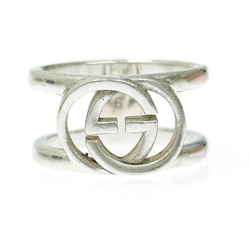 Gucci Silver Interlocking G Wide Open Band Ring 4.4g 925 Engraved 368328 Ring