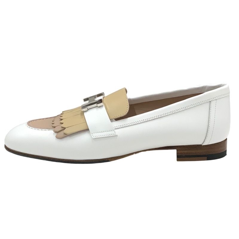 Hermes Royale Loafers Leather Shoes Leather White Beige Silver Unused Moccasins