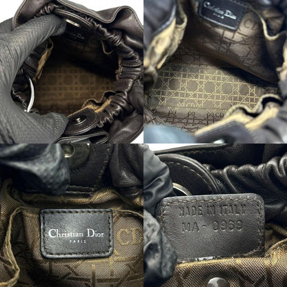 Christian Dior Handbag Leather Dark Brown Silver Hardware Maris Pearl Elegant
