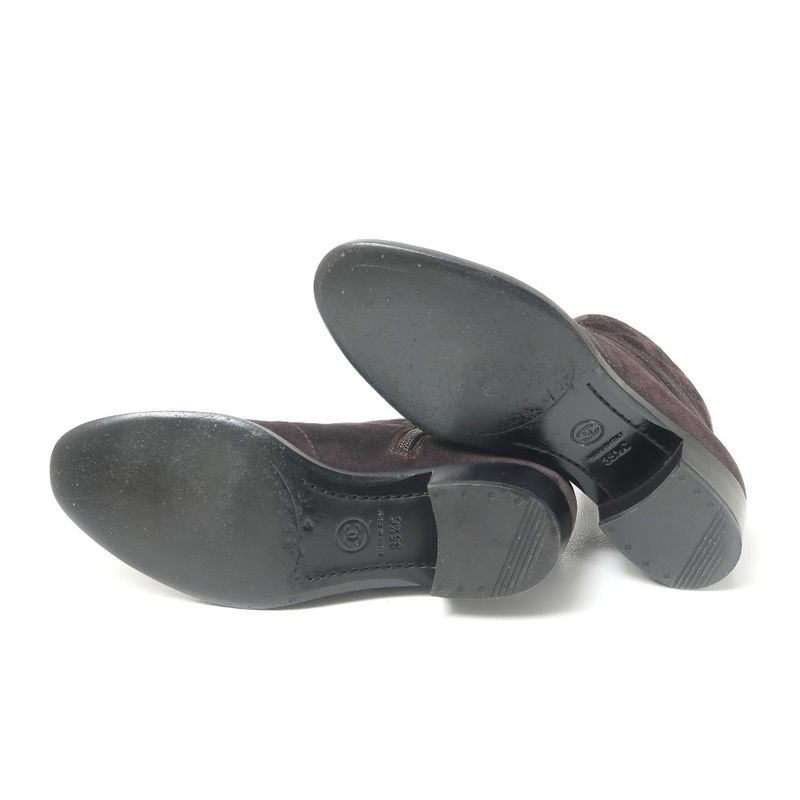 Chanel Boots Size 35 1 2 C Coco Mark Matelasse Quilted Suede Leather Side Zip