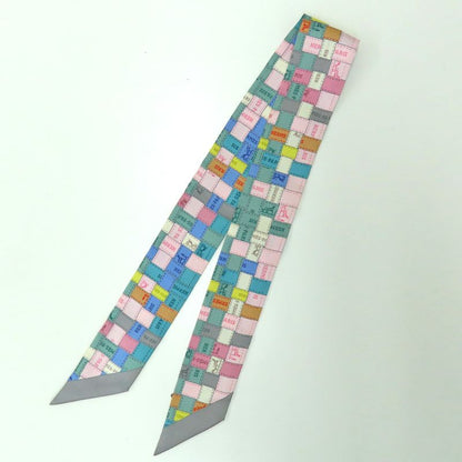 Hermes Twilly - Bolduc Check Scarf Gray - Multicolor - 100% Silk