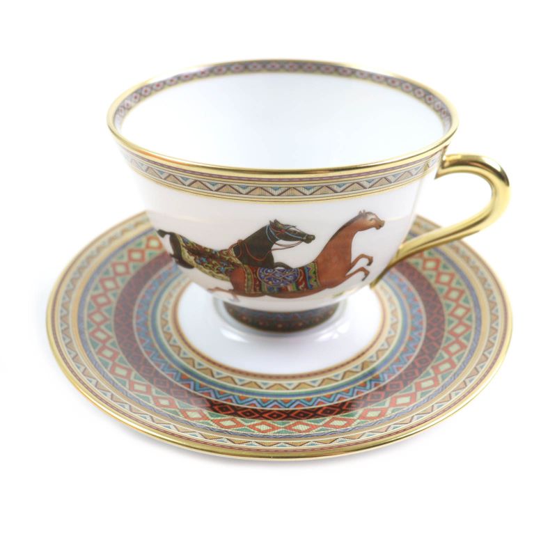 Hermes Chevaldrian Horse Tea Cup And Saucer Set Of 2 Tableware Multi With Box