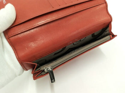 Chanel Bifold Long Wallet Mademoiselle Coco Mark Leather Orange