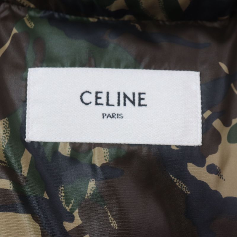 Celine 2w4300610 Logo Print Camouflage Padded Zip-up Jacket Green Brown Multi