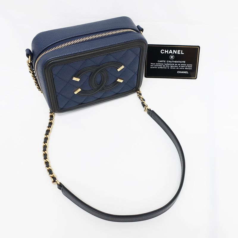Chanel CC Filigree-chain Shoulder Bag Navy-gdhardware Matelasse