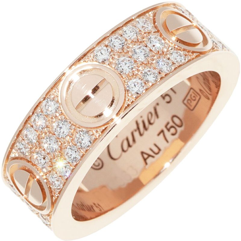 Cartier Ring 18K Pink Gold Full Pavé Diamonds 66P (070ct) Love Ring Width 65mm
