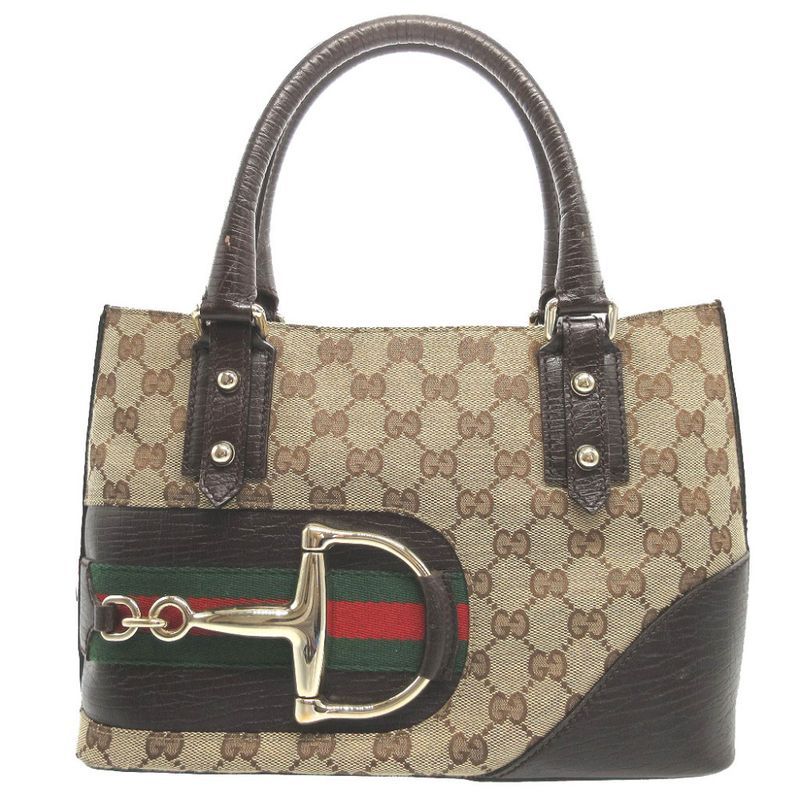 Gucci 137475 Sherry GG Canvas Leather Beige Brown Handbag 1789 Gucci